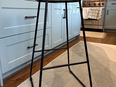 Three Wood And Metal Countertop Stools