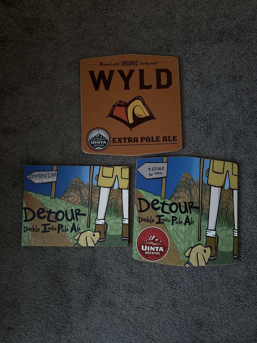 Uinta Brewing Co Beer Wood Signs Lot - Wyld Extra Pale Ale & Detour Double IPA