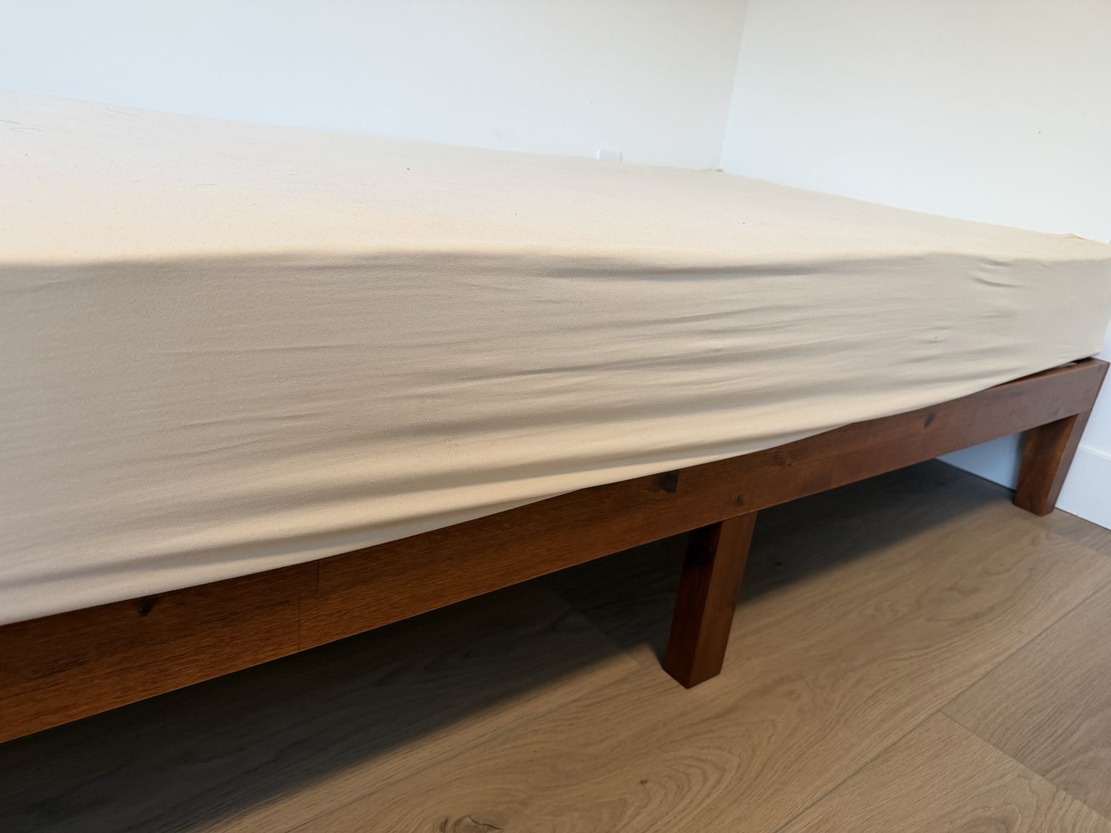 Twin XL Solid Wood Bed + Mattress – Like New