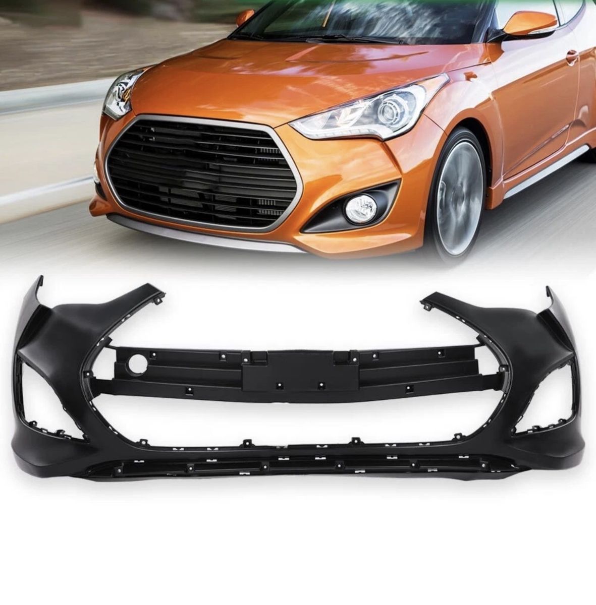 Front Bumper Cover for Hyundai Veloster 2012-2017 - Black, Unpainted, Replacement Part