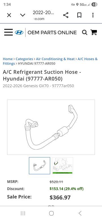 Hyundai 97777-AR050 A/C Refrigerant Suction Hose for 2022-2026 Genesis GV70