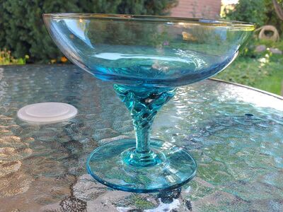 Vintage blue glass compote twisted stem