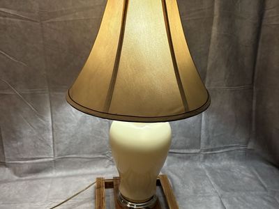 Vintage Milk Glass Table Lamp w/ Beige Shade