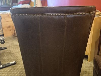 Classic Brown Leather Wingback Armchair with Nailhead Trim & Ottoman