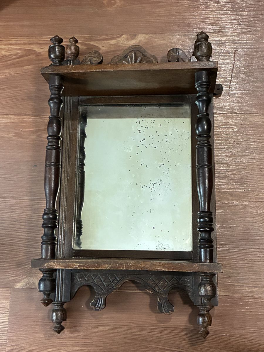 Antique Victorian Mahogany Wall Mirror Shelf