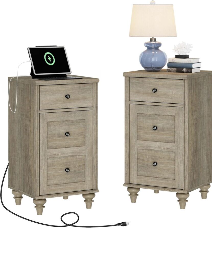 Wampat Set Of 3 Table With Charging Station Wood