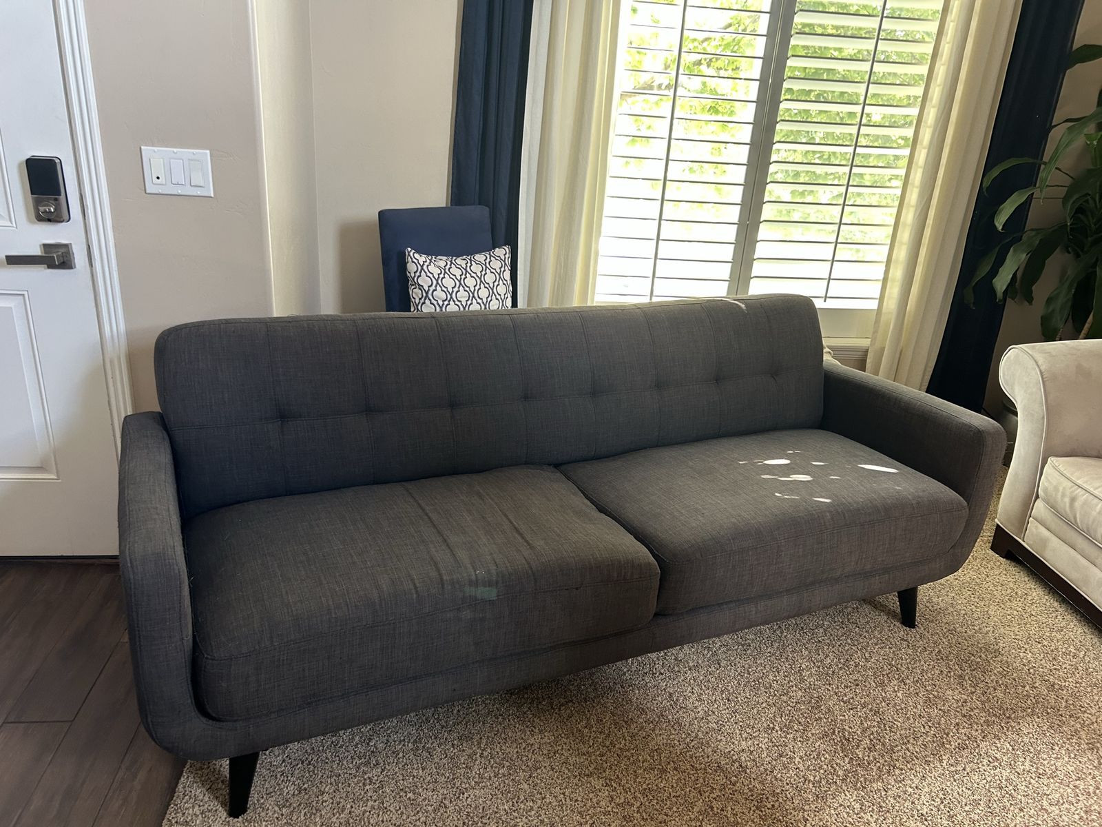 Mid-Century Modern Dark Gray Fabric Sofa Couch