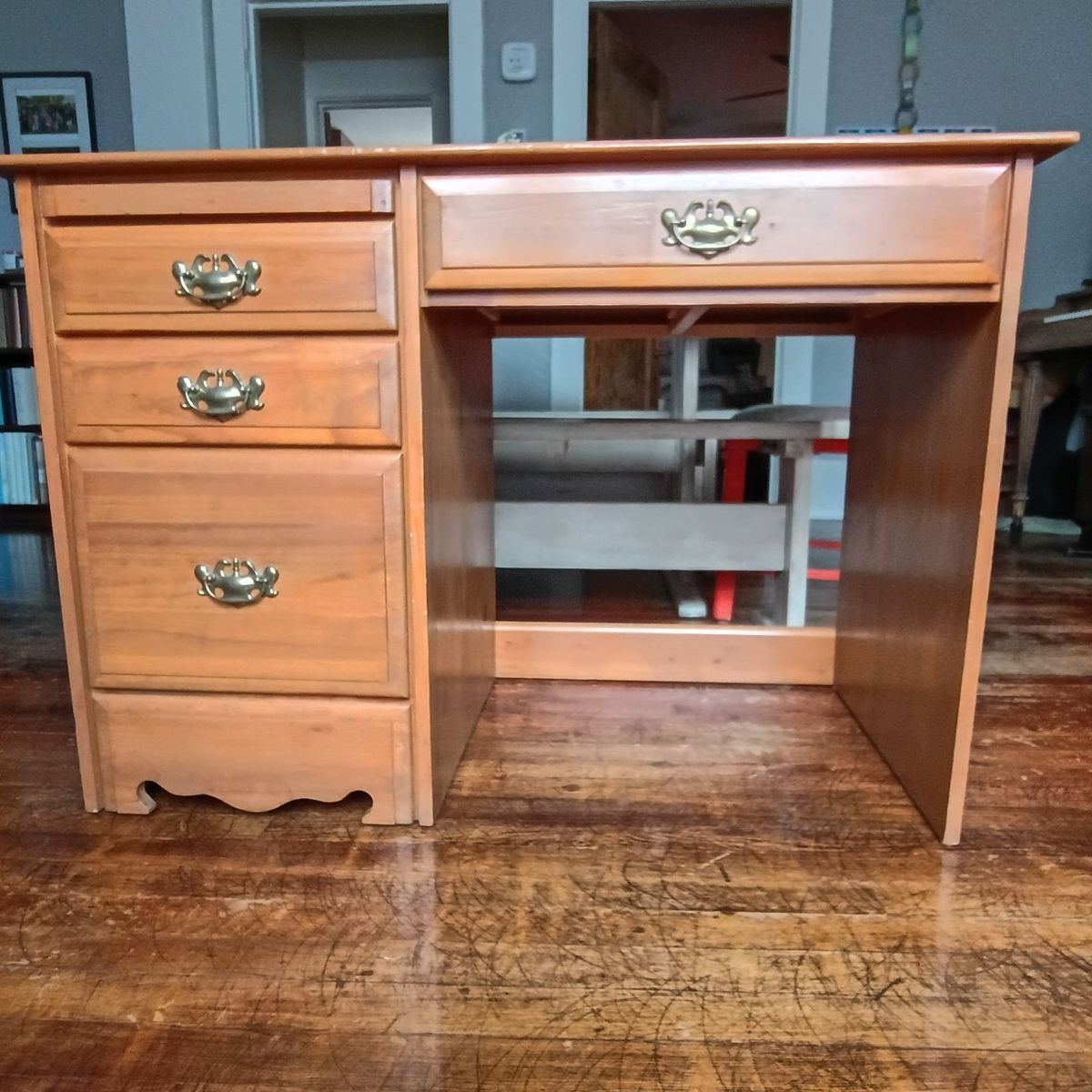 Wooden Desk with 4 Drawers - Light Brown Wood