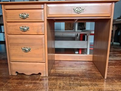 Wooden Desk with 4 Drawers - Light Brown Wood