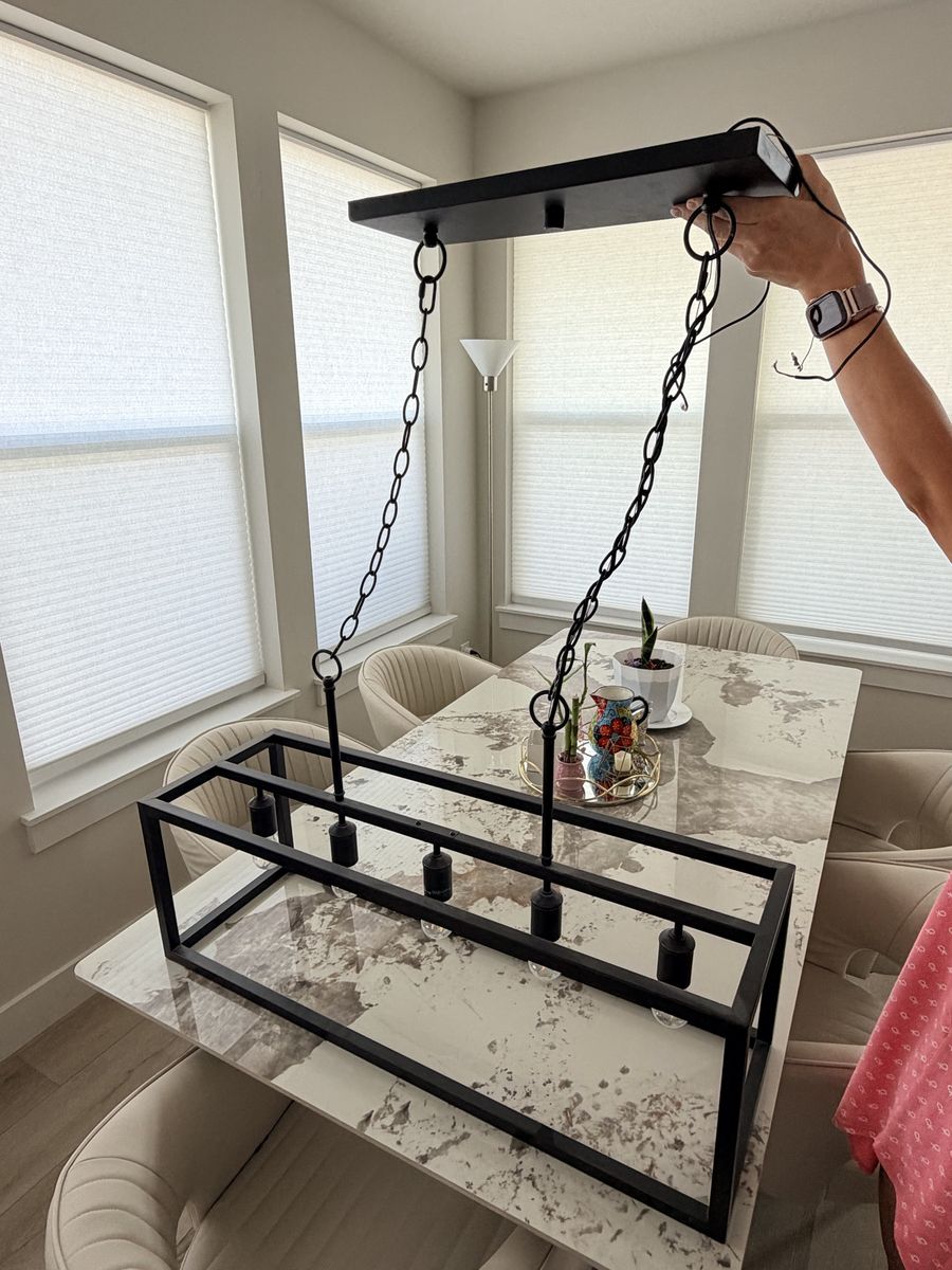 Modern Black Metal Cage Pendant Chandelier - 5-Light Island Fixture