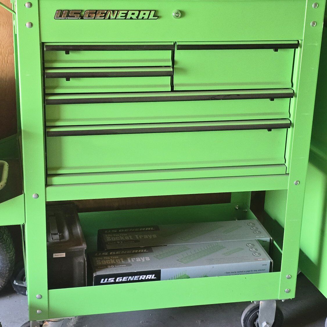 5 drawer U.S. General Green Mechanics Tool Cart