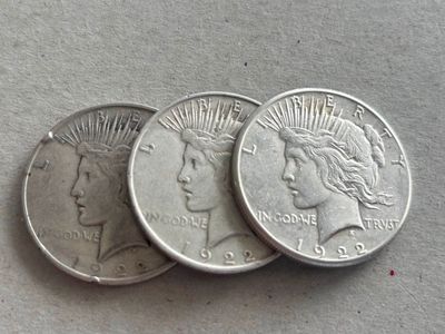 3 peace dollars 1922 P,D&S mintmarks