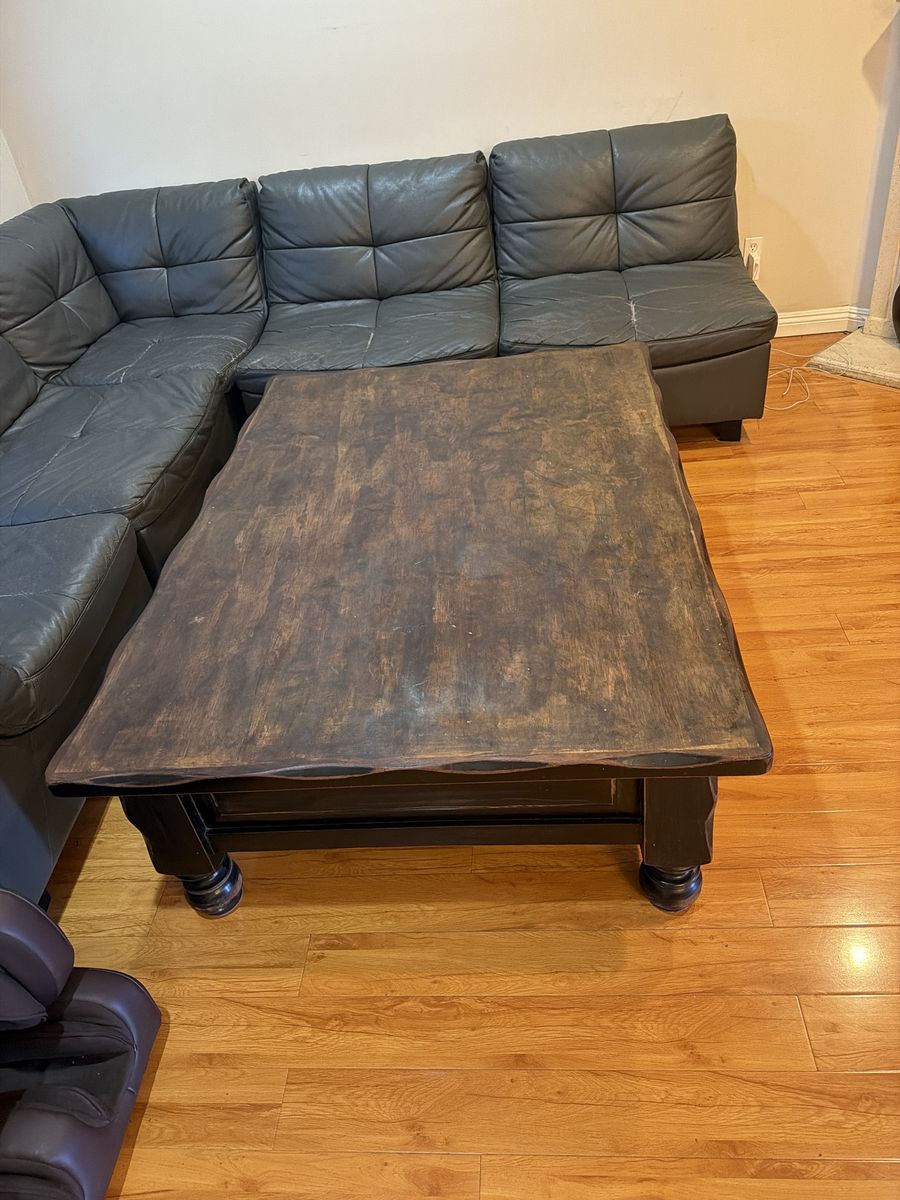 Large Rustic Wooden Coffee Table with Turned Legs