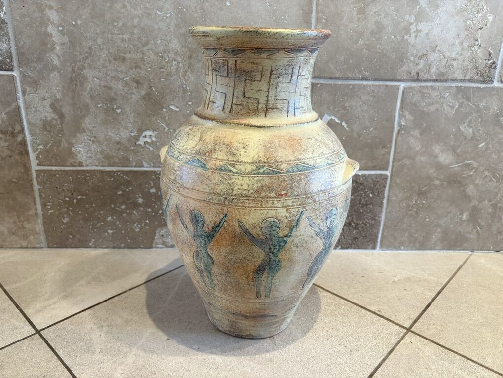 Large Terracotta Floor Vase W/ Dancing Women