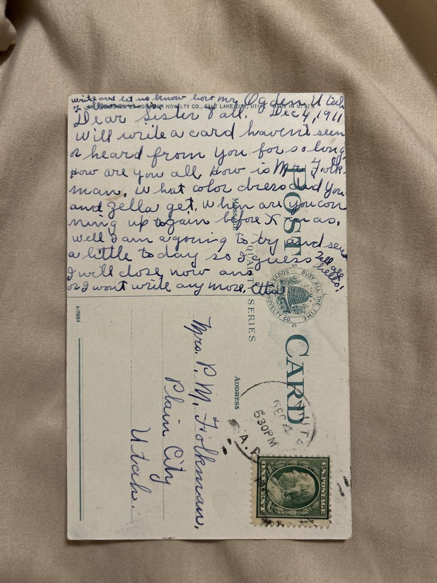 Vintage Postcard Sego Lily Utah’s State Flower: Handwritten Letter to Mrs. P.M. Folkman, Plain City, Utah - Dec 4, 1911