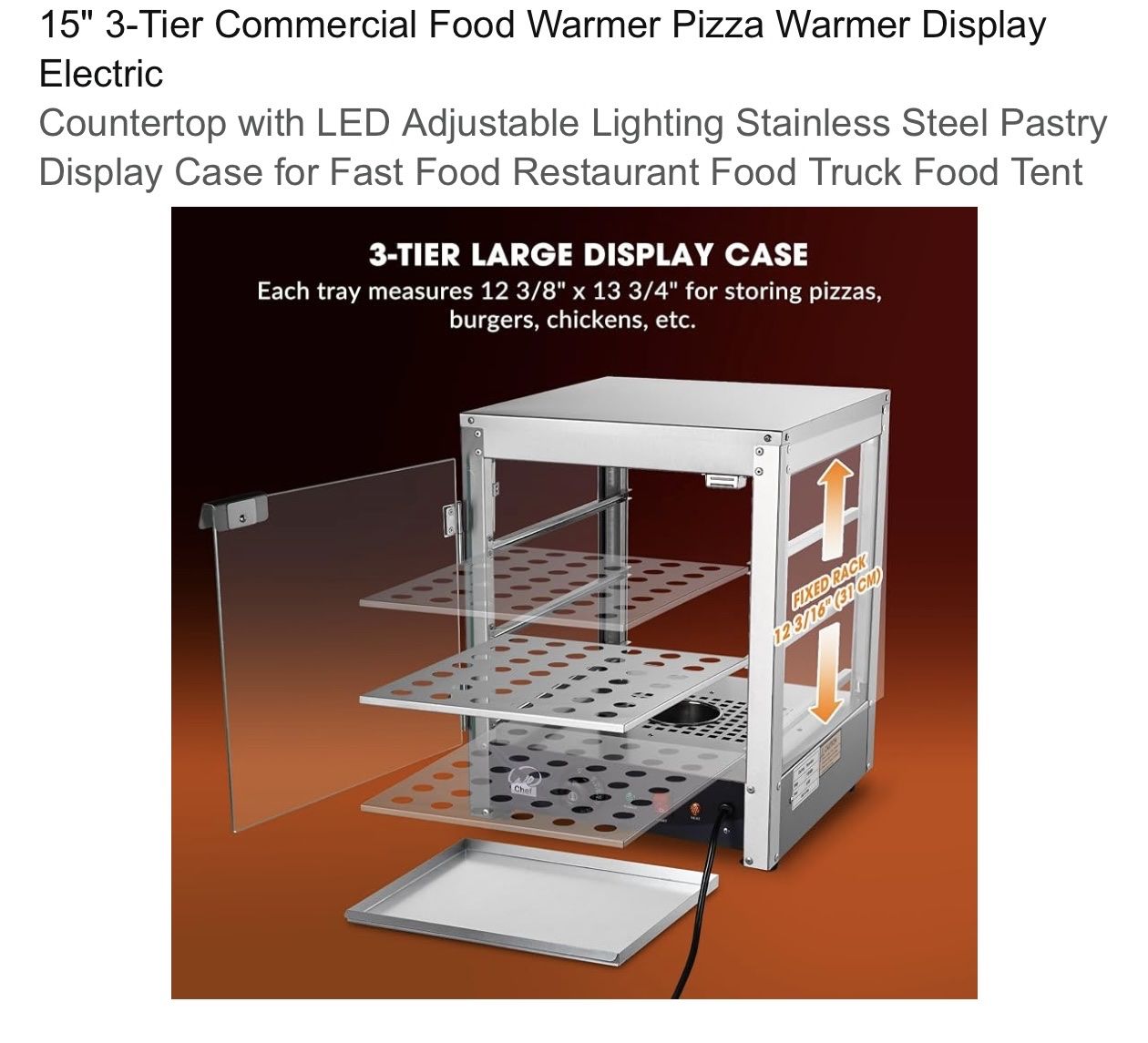 15” 3-Tier Commercial Food Warmer / Display Case – Like New