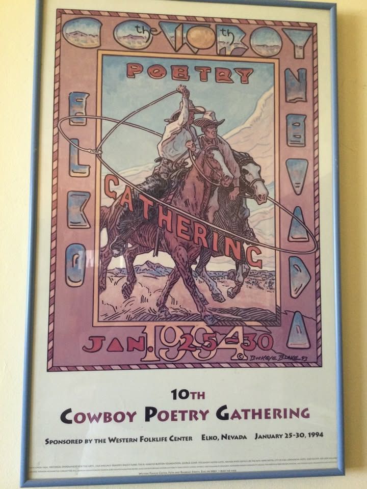 Vintage Framed 1994 10th Cowboy Poetry Gathering Poster Elko Nevada Buckeye Blake Art