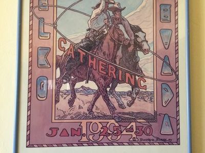 Vintage Framed 1994 10th Cowboy Poetry Gathering Poster Elko Nevada Buckeye Blake Art