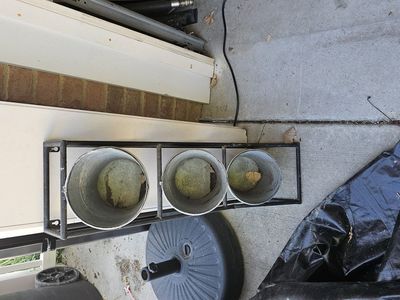 cute planter with 3 small pots and stand. planter