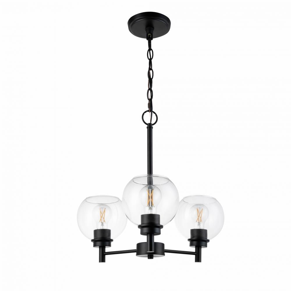 Modern 3 Light Chandelier Black Finish Clear Round Glass