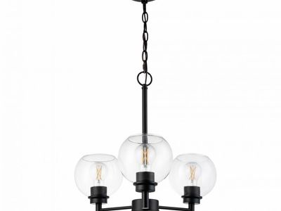 Modern 3 Light Chandelier Black Finish Clear Round Glass