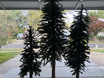Set of 3 Artificial Alpine Pine Trees with Realistic Trunks and Metal Bases