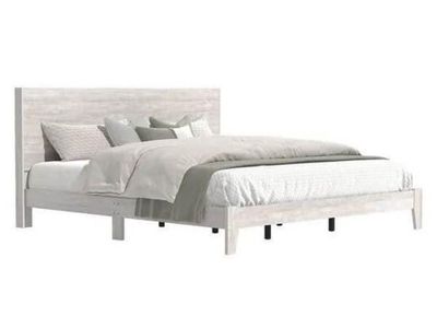 Rustic White King Size Platform Bed Frame with Headboard