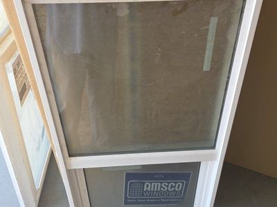 Amsco White Vinyl Single Hung Window - 23.5" x 45.5" Frosted Glass. Replacement window.
