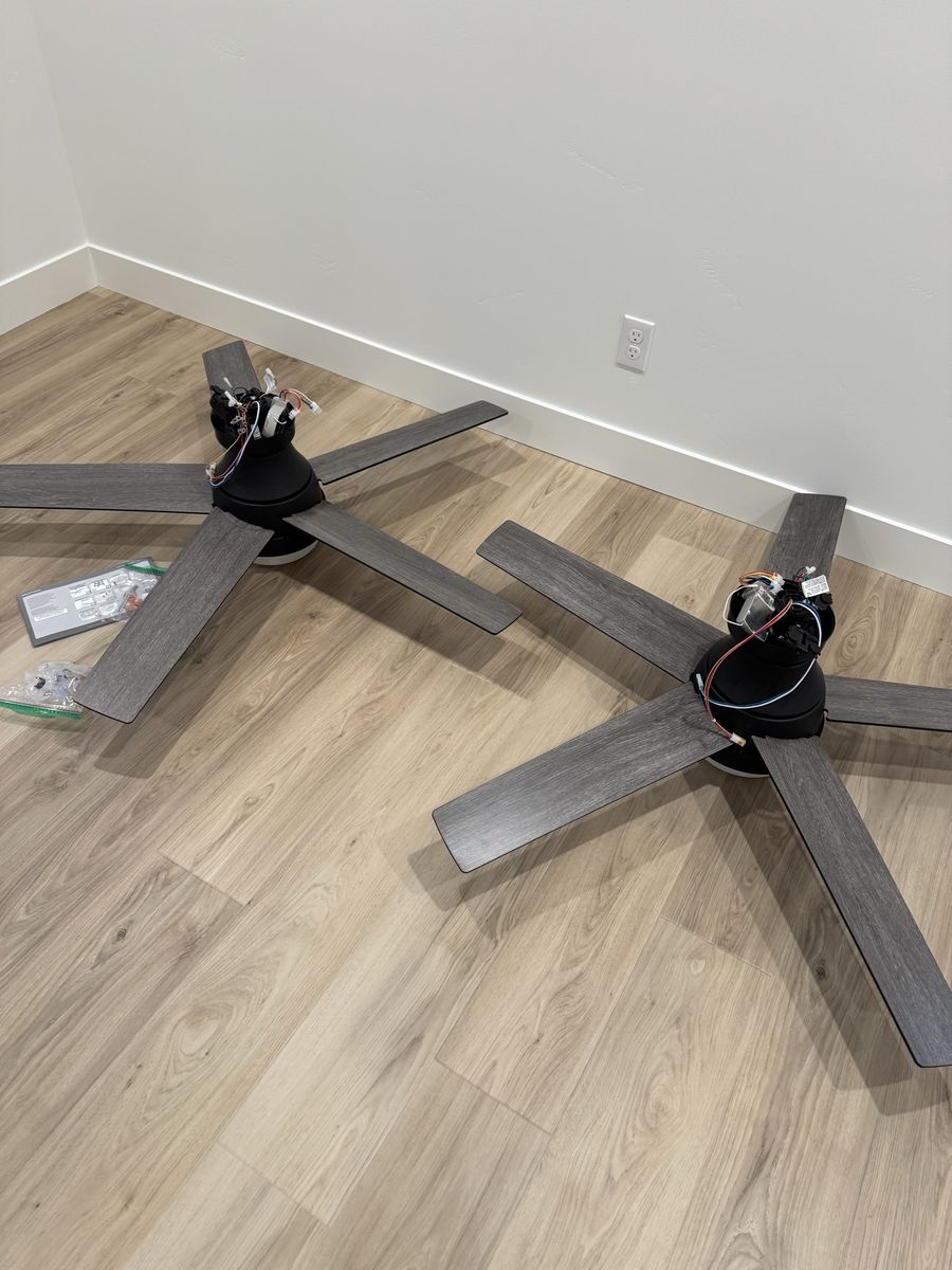 Two Hunter Ceiling Fans + Light, Black