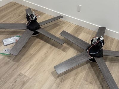 Two Hunter Ceiling Fans + Light, Black