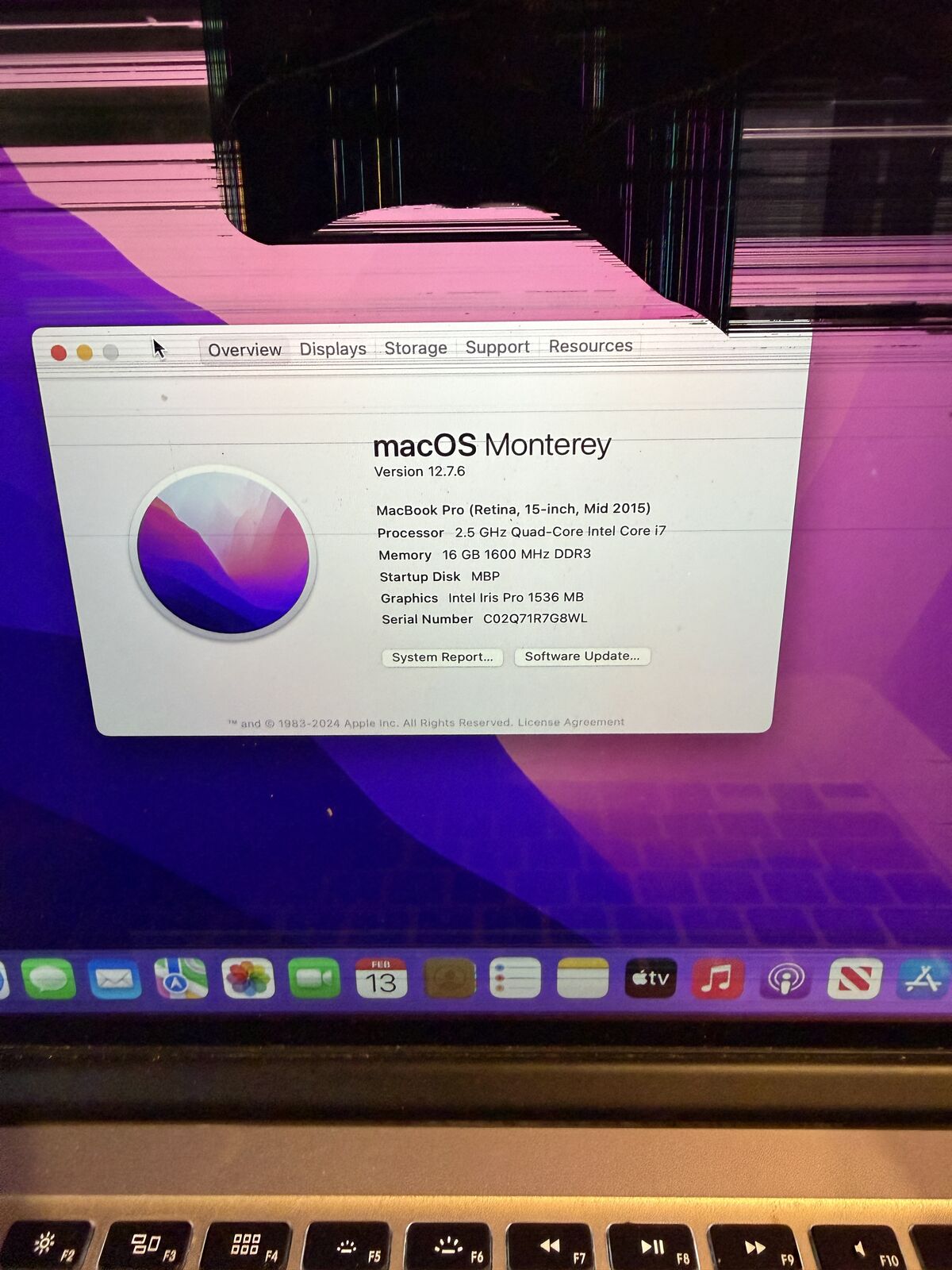 2015 15-inch MacBook Pro I-7 16GB RAM 250GB SSD - Broken screen