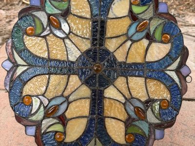 Stained Glass Window Hanging Panel Floral Geometric Design 11.5"