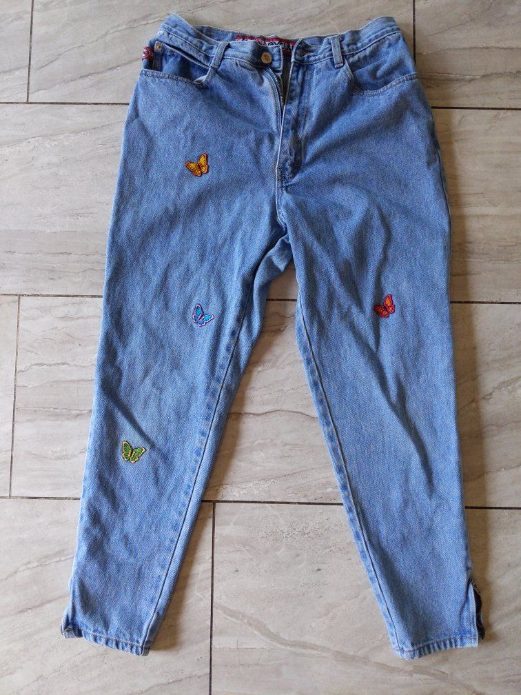 Vintage Butterfly Embroidery Femme Fatale by Psycho Cowboy Jeans, Size 13/14