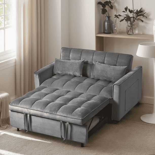 Joqixon 3 in 1 Convertible Velvet Sofa Bed with Pu