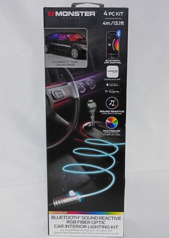NEW Monster RGB Car Interior - Bluetooth, Sound Reactive (4pc Kit)