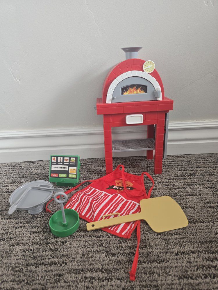 18" Doll Play Pizza Oven Set with Accessories - Apron, Trays, and Order Terminal