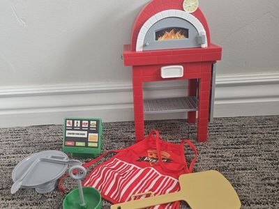 18" Doll Play Pizza Oven Set with Accessories - Apron, Trays, and Order Terminal