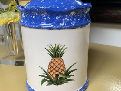 Decorative Pineapple and Blue Glaze Canister