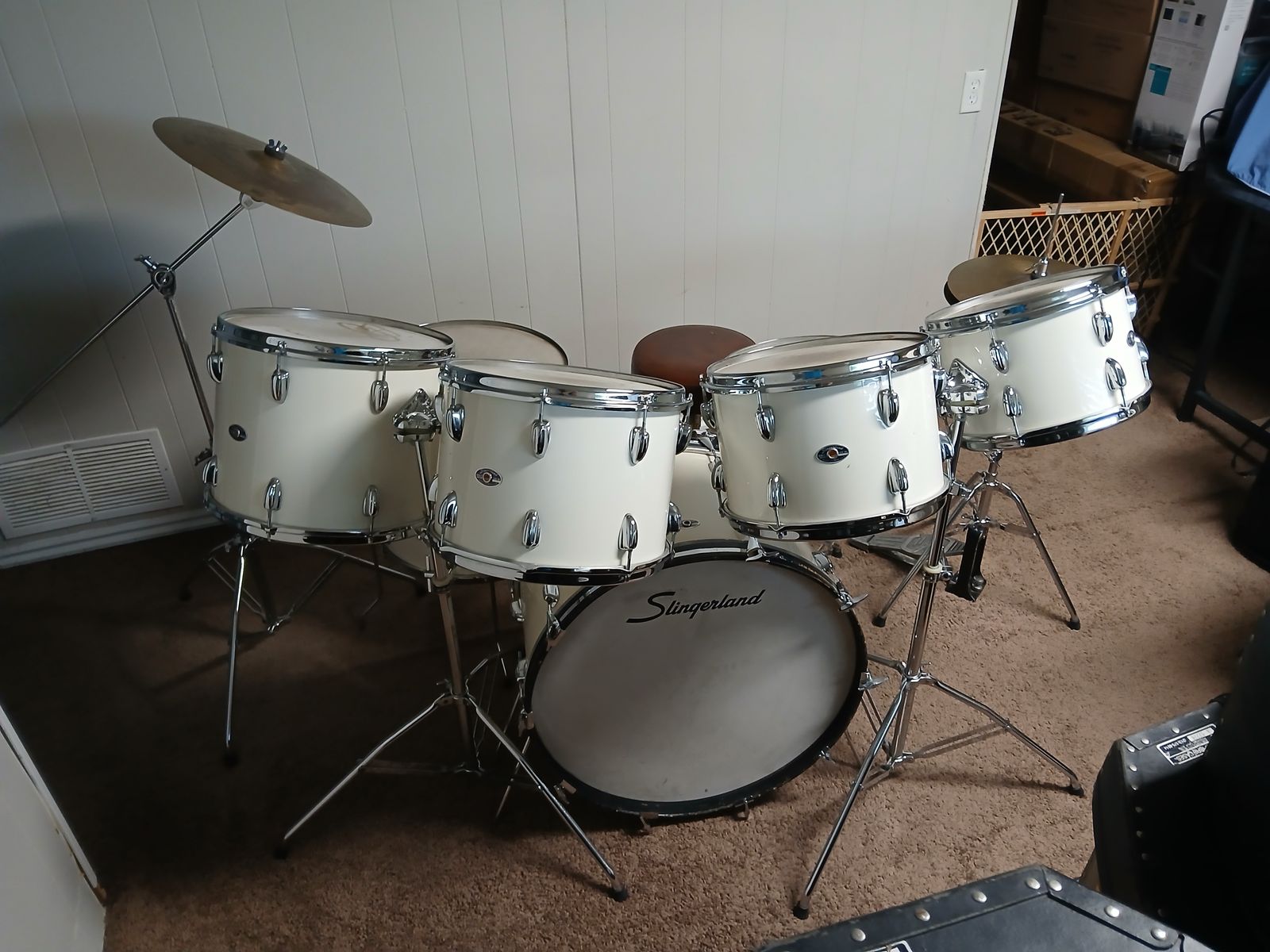 Wtt 1978-80 7-piece Slingerland drum set with Zildjian cymbals and Anvil cases