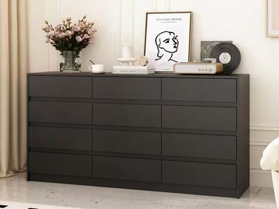 Black 12-Drawer Dresser, 63W x 32H
