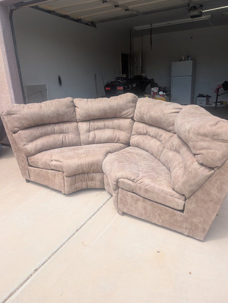 Used Curved Sectional Sofa - Brown Microfiber, 2-Piece Couch