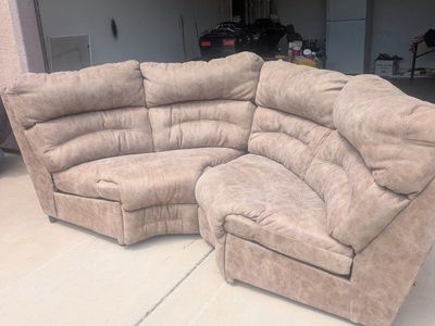 Used Curved Sectional Sofa - Brown Microfiber, 2-Piece Couch