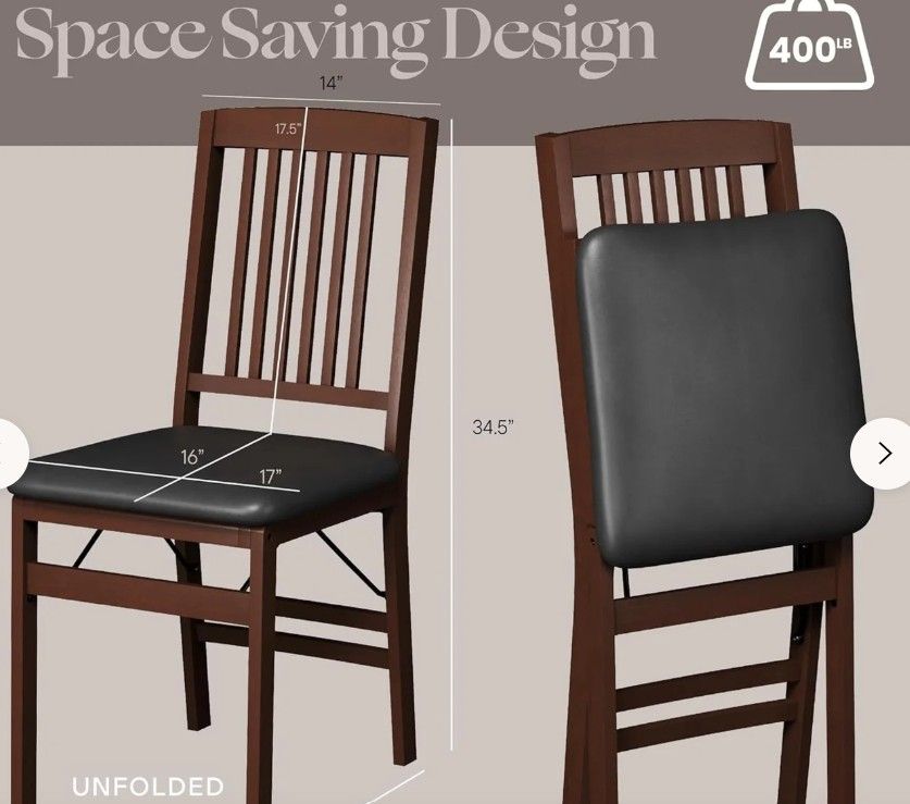 NEW Simplex Solid Wood Folding Dining Chairs - Set of 2 (Factory Sealed Box)