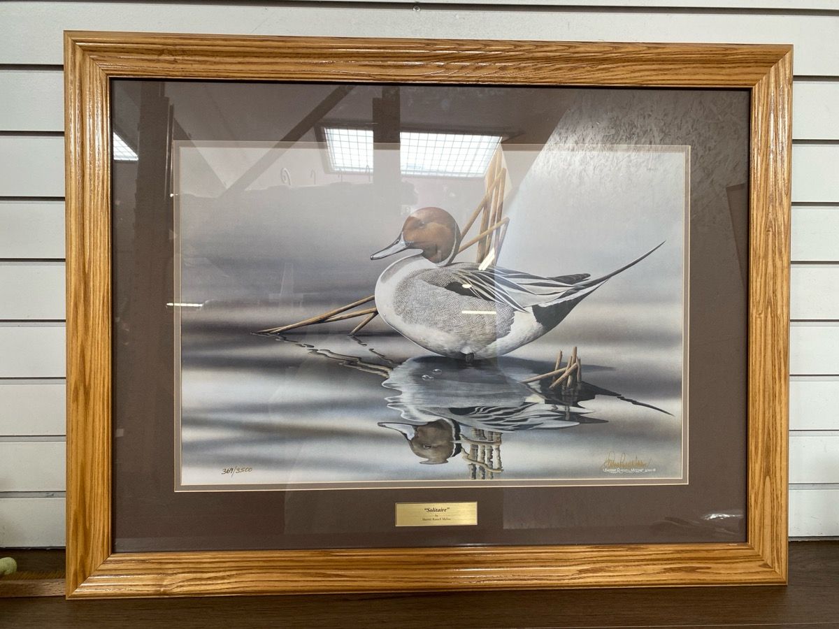 SHERRIE RUSSELL MELINE SOLITAIRE DUCKS SIGNED PRINT, WOOD FRAME 16"X24" #WCP040236