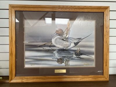 SHERRIE RUSSELL MELINE SOLITAIRE DUCKS SIGNED PRINT, WOOD FRAME 16"X24" #WCP040236