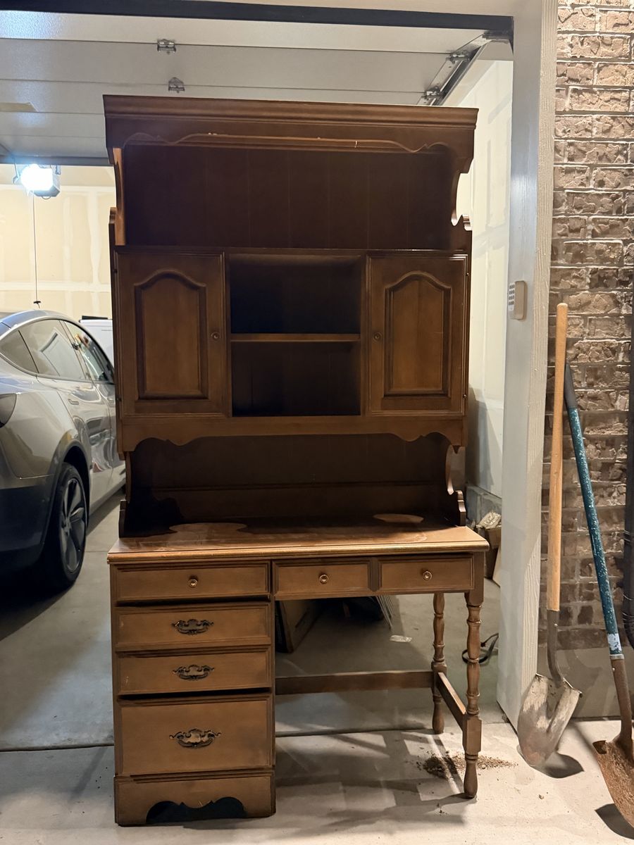Vintage Wooden Secretary Desk with Hutch
