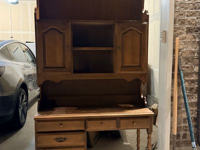Vintage Wooden Secretary Desk with Hutch