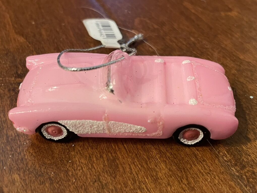 New Glass Pink Barbie Convertible Car Ornament