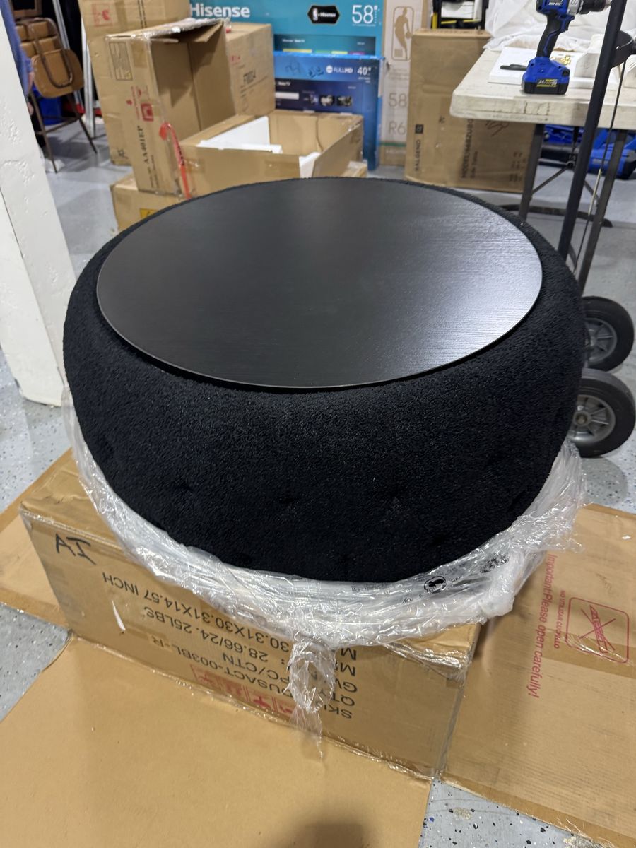 Soft teddy fabric large round ottoman coffee table