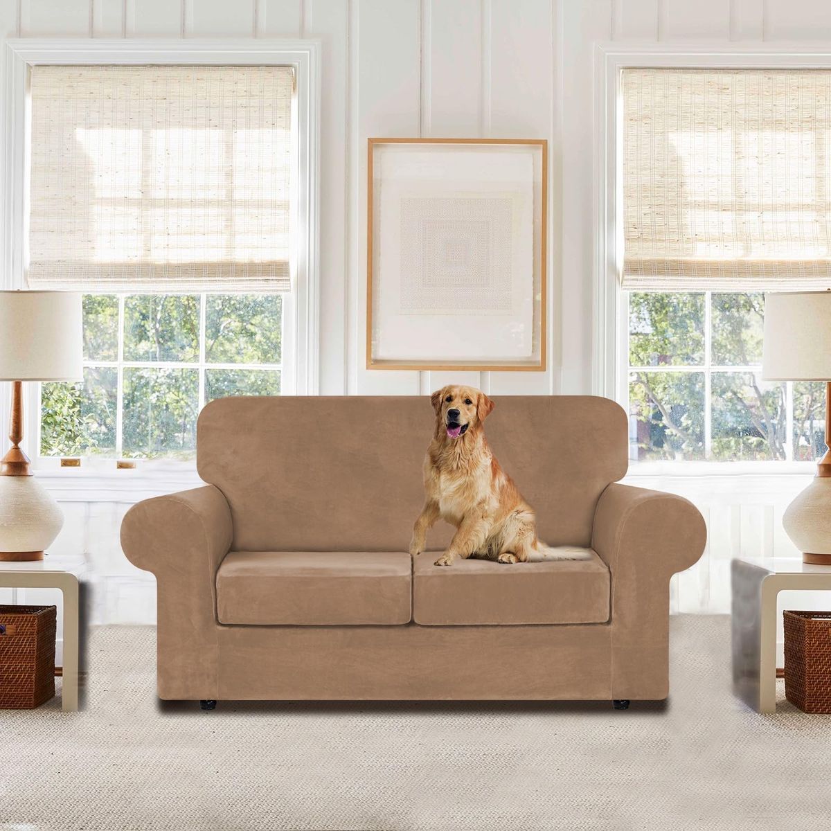 WEERRW Velvet Couch Covers for 2 Cushion Couch Sofa - High Stretch Luxury Velvet Plush 3 Pieces Sofa Slipcovers